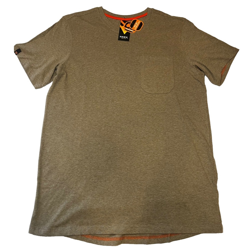 HAWX Mens Work Gear Short Sleeve Pocket T Shirt Brown Size Large NWT New UPF 30+